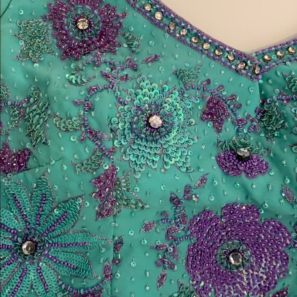 Lilac and aqua heavy beaded indian outfit - Picture 6 of 6